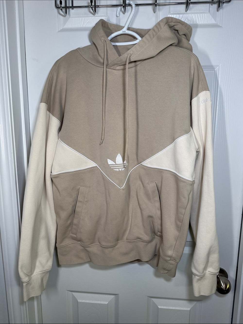 adidas Two-Tone Beige and Cream Pullover Hoodie
